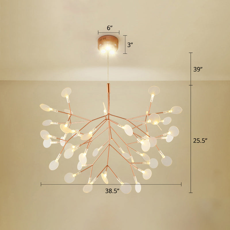 Stainless Steel Leaf Chandelier Minimalist Rose Gold LED Hanging Lamp for Restaurant Rose Gold 38.5" Clearhalo 'Ceiling Lights' 'Chandeliers' 'Modern Chandeliers' 'Modern' Lighting' 2389123