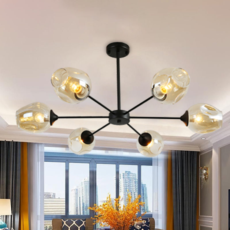 Modernist 3/6/8 Lights Hanging Chandelier Black/Chrome Sputnik Suspension Pendant with Blue/Amber Glass Shade 6 Yellow-Black Clearhalo 'Ceiling Lights' 'Chandeliers' 'Close To Ceiling Lights' 'Glass shade' 'Glass' 'Modern Chandeliers' 'Modern' Lighting' 238914