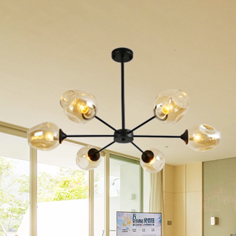 Modernist 3/6/8 Lights Hanging Chandelier Black/Chrome Sputnik Suspension Pendant with Blue/Amber Glass Shade Clearhalo 'Ceiling Lights' 'Chandeliers' 'Close To Ceiling Lights' 'Glass shade' 'Glass' 'Modern Chandeliers' 'Modern' Lighting' 238915