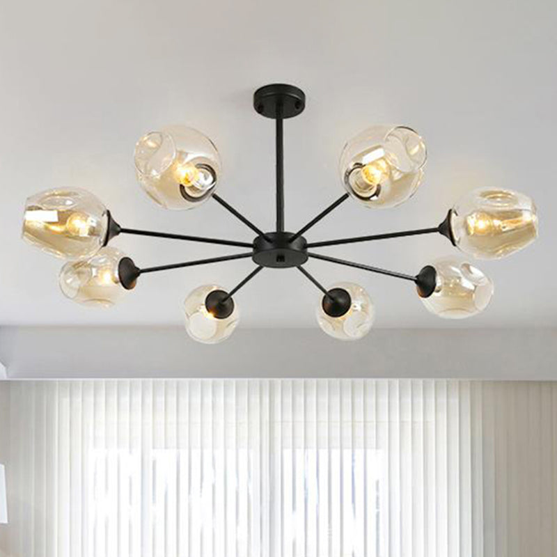 Modernist 3/6/8 Lights Hanging Chandelier Black/Chrome Sputnik Suspension Pendant with Blue/Amber Glass Shade 8 Yellow-Black Clearhalo 'Ceiling Lights' 'Chandeliers' 'Close To Ceiling Lights' 'Glass shade' 'Glass' 'Modern Chandeliers' 'Modern' Lighting' 238916