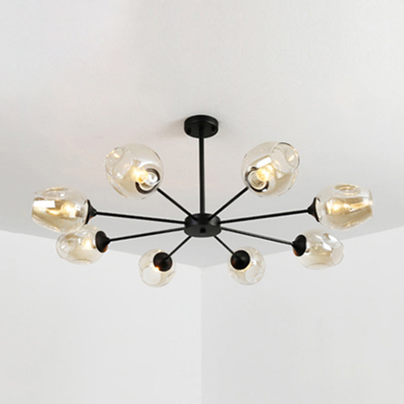 Modernist 3/6/8 Lights Hanging Chandelier Black/Chrome Sputnik Suspension Pendant with Blue/Amber Glass Shade Clearhalo 'Ceiling Lights' 'Chandeliers' 'Close To Ceiling Lights' 'Glass shade' 'Glass' 'Modern Chandeliers' 'Modern' Lighting' 238917