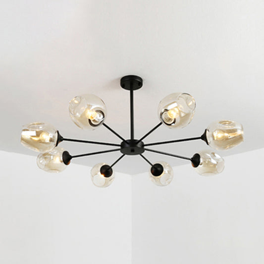 Modernist 3/6/8 Lights Hanging Chandelier Black/Chrome Sputnik Suspension Pendant with Blue/Amber Glass Shade Clearhalo 'Ceiling Lights' 'Chandeliers' 'Close To Ceiling Lights' 'Glass shade' 'Glass' 'Modern Chandeliers' 'Modern' Lighting' 238917