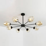 Modernist 3/6/8 Lights Hanging Chandelier Black/Chrome Sputnik Suspension Pendant with Blue/Amber Glass Shade Clearhalo 'Ceiling Lights' 'Chandeliers' 'Close To Ceiling Lights' 'Glass shade' 'Glass' 'Modern Chandeliers' 'Modern' Lighting' 238917