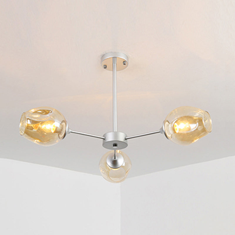 Modernist 3/6/8 Lights Hanging Chandelier Black/Chrome Sputnik Suspension Pendant with Blue/Amber Glass Shade Clearhalo 'Ceiling Lights' 'Chandeliers' 'Close To Ceiling Lights' 'Glass shade' 'Glass' 'Modern Chandeliers' 'Modern' Lighting' 238919