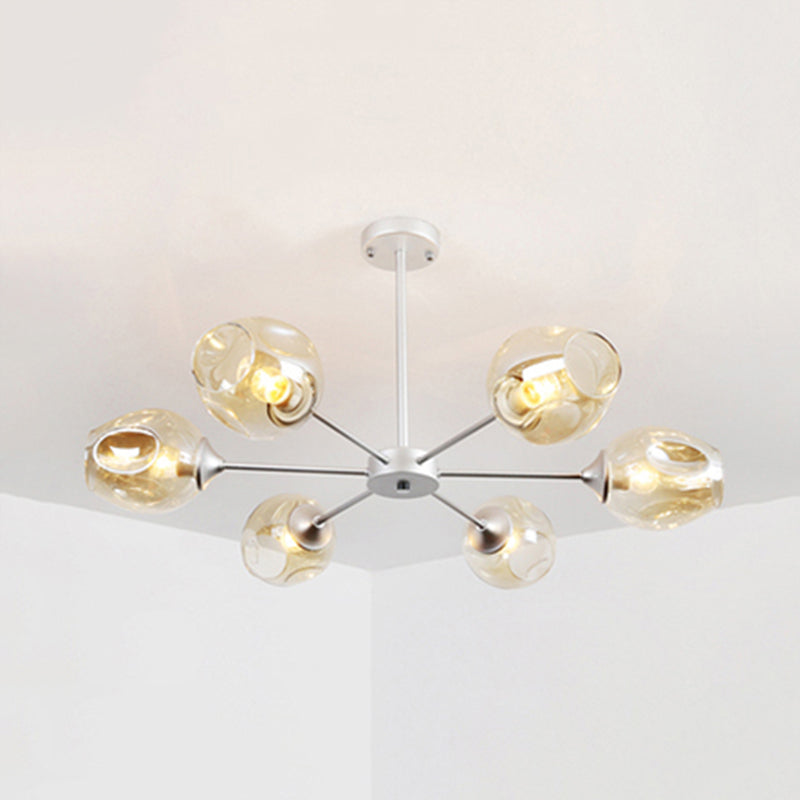 Modernist 3/6/8 Lights Hanging Chandelier Black/Chrome Sputnik Suspension Pendant with Blue/Amber Glass Shade 6 Amber Clearhalo 'Ceiling Lights' 'Chandeliers' 'Close To Ceiling Lights' 'Glass shade' 'Glass' 'Modern Chandeliers' 'Modern' Lighting' 238920