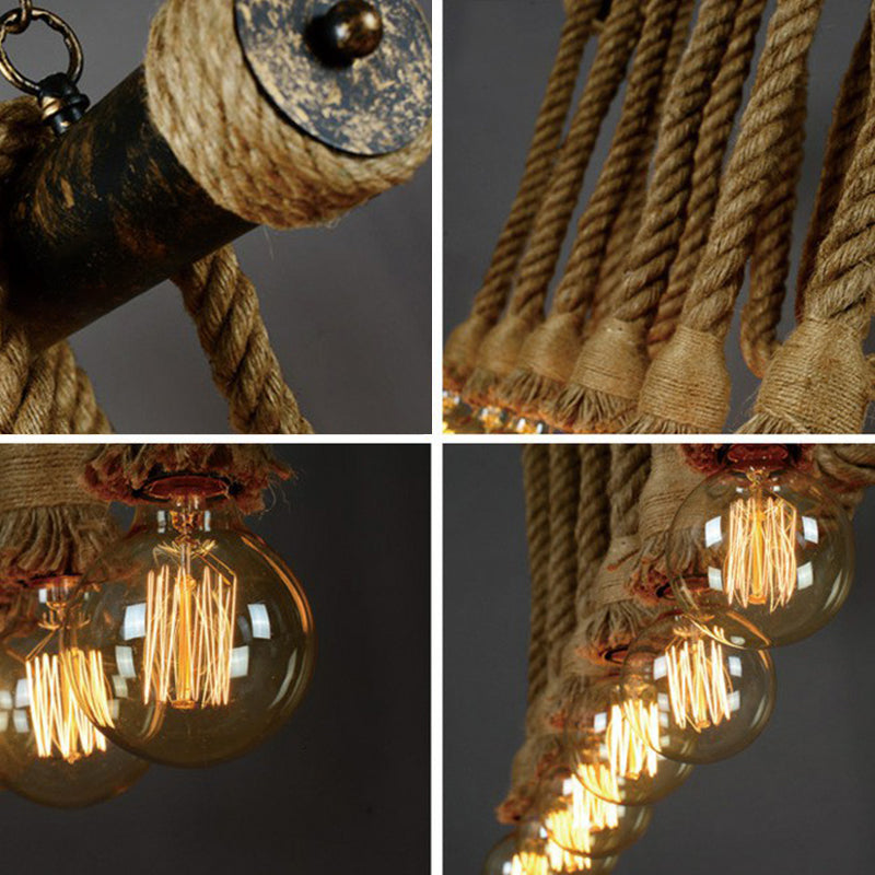 Natural Rope Light-Brown Island Lamp Bare-Bulb Design Industrial Suspension Light Fixture Clearhalo 'Ceiling Lights' 'Island Lights' Lighting' 2389200