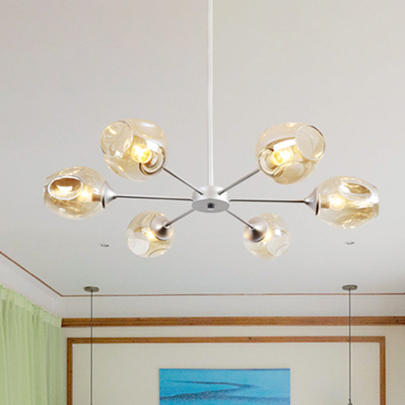 Modernist 3/6/8 Lights Hanging Chandelier Black/Chrome Sputnik Suspension Pendant with Blue/Amber Glass Shade Clearhalo 'Ceiling Lights' 'Chandeliers' 'Close To Ceiling Lights' 'Glass shade' 'Glass' 'Modern Chandeliers' 'Modern' Lighting' 238921