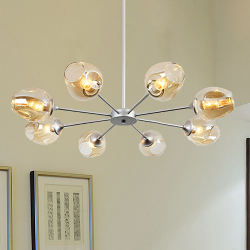 Modernist 3/6/8 Lights Hanging Chandelier Black/Chrome Sputnik Suspension Pendant with Blue/Amber Glass Shade Clearhalo 'Ceiling Lights' 'Chandeliers' 'Close To Ceiling Lights' 'Glass shade' 'Glass' 'Modern Chandeliers' 'Modern' Lighting' 238923