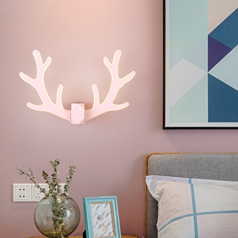 Deer Horn Shaped LED Wall Light Decorative Metal Corridor Sconce Lighting Fixture Pink Clearhalo 'Wall Lamps & Sconces' 'Wall Lights' Lighting' 2389251