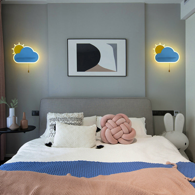 Childrens Sunrise Shaped Wall Lamp Acrylic Bedroom LED Sconce Light with Pull Chain Switch Clearhalo 'Wall Lamps & Sconces' 'Wall Lights' Lighting' 2389257