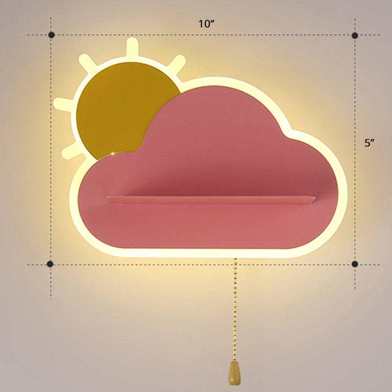 Childrens Sunrise Shaped Wall Lamp Acrylic Bedroom LED Sconce Light with Pull Chain Switch Pink Clearhalo 'Wall Lamps & Sconces' 'Wall Lights' Lighting' 2389261