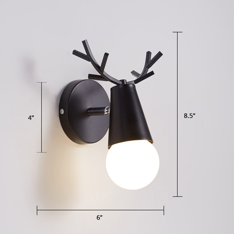 Antler Bedside Reading Wall Lamp Metal 1 Bulb Minimalist Sconce Fixture with Pivot Joint Black Clearhalo 'Wall Lamps & Sconces' 'Wall Lights' Lighting' 2389265