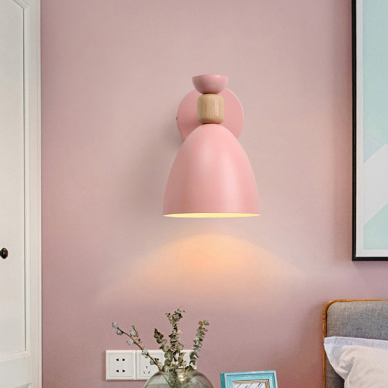 Single Bedside Wall Mounted Reading Light Macaron Adjustable Wall Lamp with Bell Metal Shade Clearhalo 'Wall Lamps & Sconces' 'Wall Lights' Lighting' 2389276