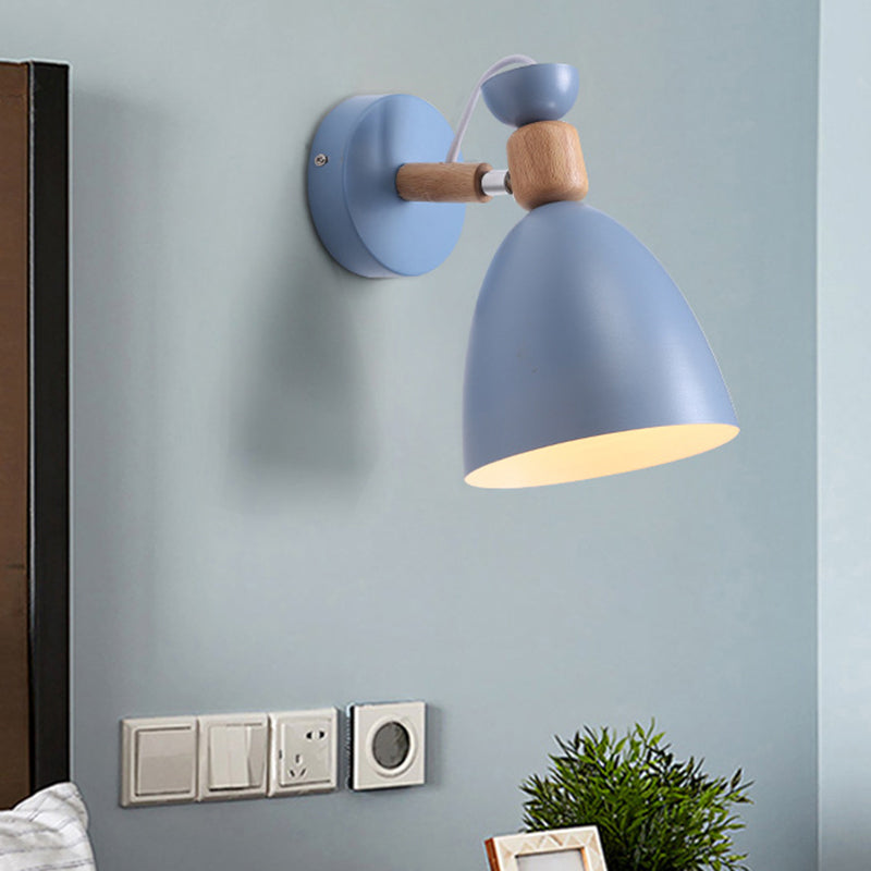 Single Bedside Wall Mounted Reading Light Macaron Adjustable Wall Lamp with Bell Metal Shade Clearhalo 'Wall Lamps & Sconces' 'Wall Lights' Lighting' 2389278