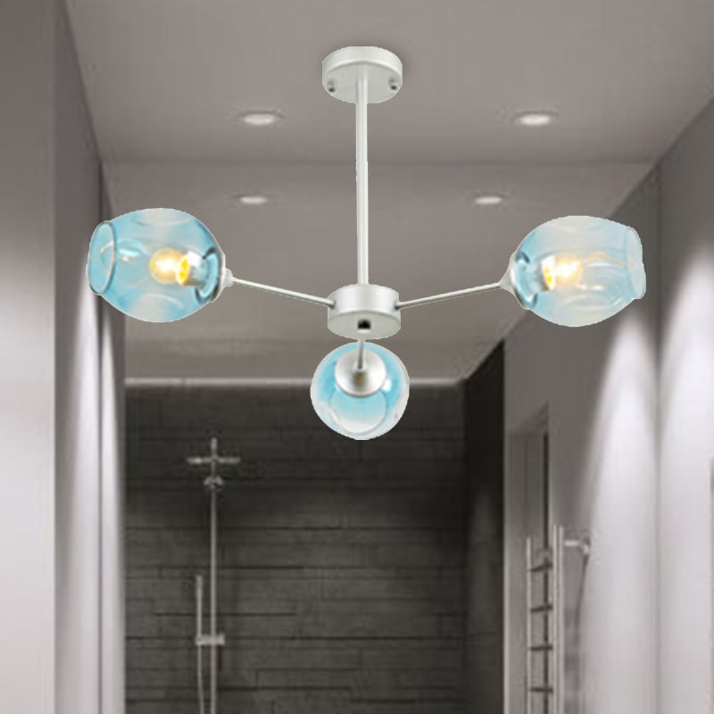 Modernist 3/6/8 Lights Hanging Chandelier Black/Chrome Sputnik Suspension Pendant with Blue/Amber Glass Shade 3 Blue Clearhalo 'Ceiling Lights' 'Chandeliers' 'Close To Ceiling Lights' 'Glass shade' 'Glass' 'Modern Chandeliers' 'Modern' Lighting' 238928