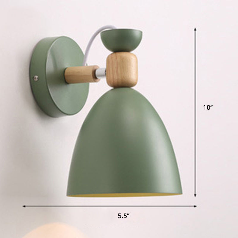 Single Bedside Wall Mounted Reading Light Macaron Adjustable Wall Lamp with Bell Metal Shade Green Clearhalo 'Wall Lamps & Sconces' 'Wall Lights' Lighting' 2389281