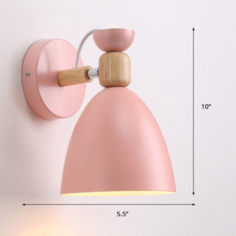 Single Bedside Wall Mounted Reading Light Macaron Adjustable Wall Lamp with Bell Metal Shade Pink Clearhalo 'Wall Lamps & Sconces' 'Wall Lights' Lighting' 2389282