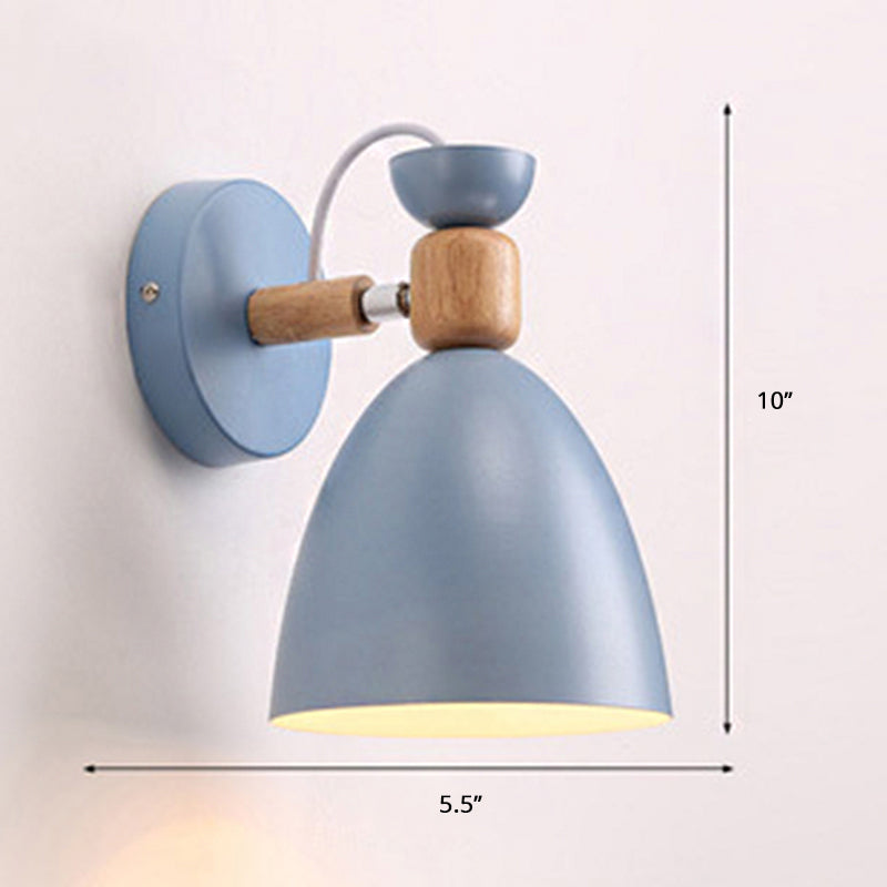 Single Bedside Wall Mounted Reading Light Macaron Adjustable Wall Lamp with Bell Metal Shade Blue Clearhalo 'Wall Lamps & Sconces' 'Wall Lights' Lighting' 2389283