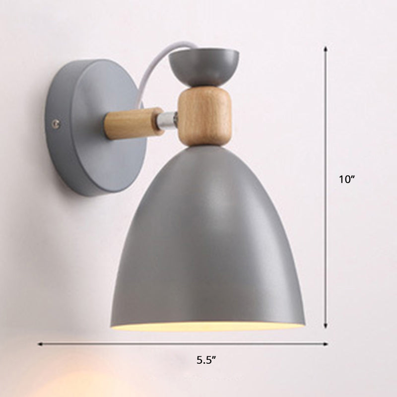 Single Bedside Wall Mounted Reading Light Macaron Adjustable Wall Lamp with Bell Metal Shade Grey Clearhalo 'Wall Lamps & Sconces' 'Wall Lights' Lighting' 2389284