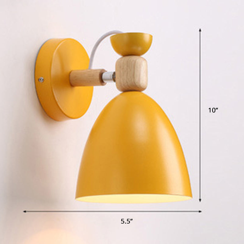 Single Bedside Wall Mounted Reading Light Macaron Adjustable Wall Lamp with Bell Metal Shade Yellow Clearhalo 'Wall Lamps & Sconces' 'Wall Lights' Lighting' 2389285