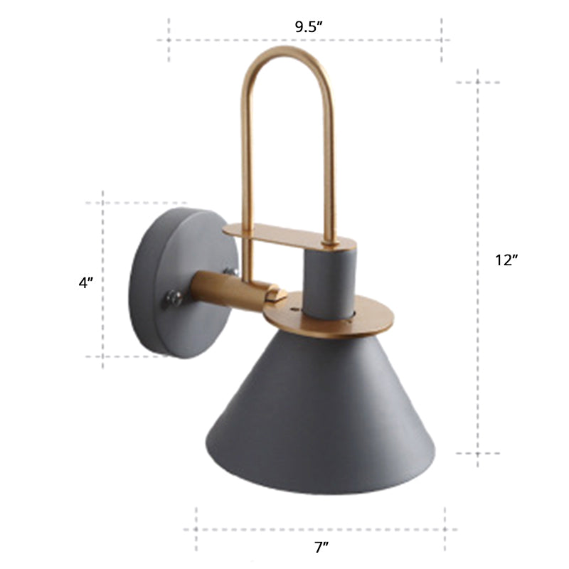 Macaron 1-Head Wall Light Bugle Shaped Wall Mount Lamp with Metal Shade for Bedroom Grey Clearhalo 'Wall Lamps & Sconces' 'Wall Lights' Lighting' 2389299