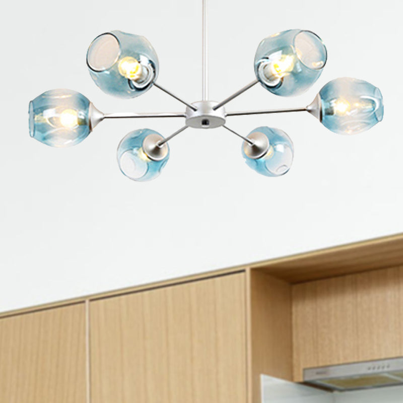 Modernist 3/6/8 Lights Hanging Chandelier Black/Chrome Sputnik Suspension Pendant with Blue/Amber Glass Shade Clearhalo 'Ceiling Lights' 'Chandeliers' 'Close To Ceiling Lights' 'Glass shade' 'Glass' 'Modern Chandeliers' 'Modern' Lighting' 238930