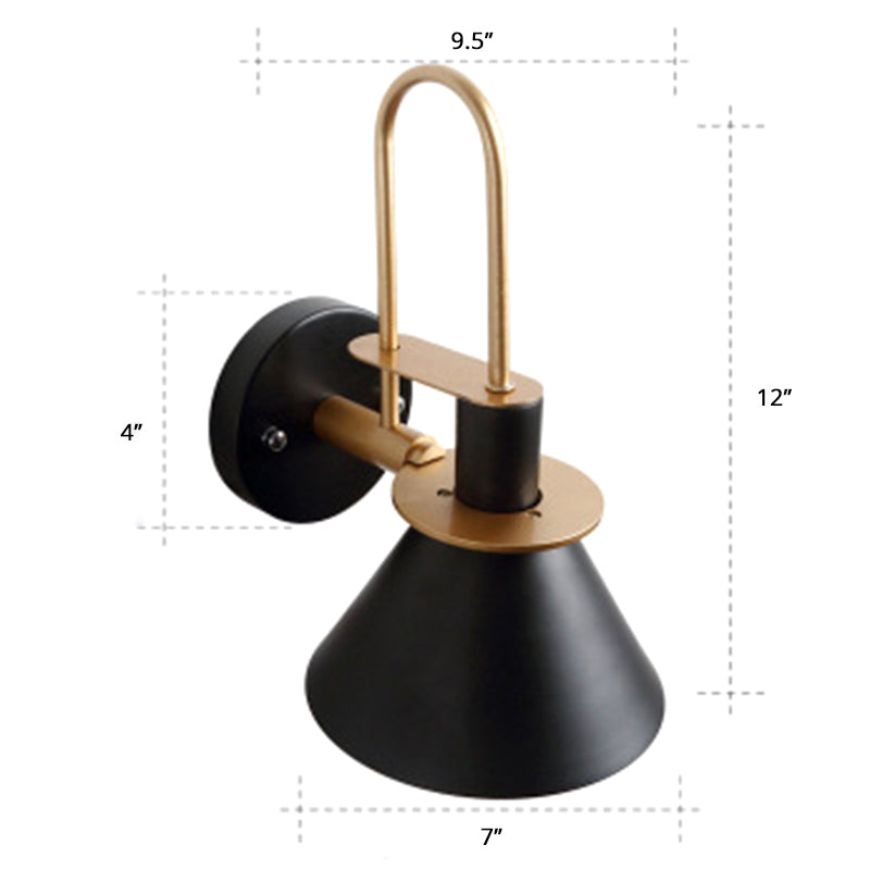 Macaron 1-Head Wall Light Bugle Shaped Wall Mount Lamp with Metal Shade for Bedroom Black Clearhalo 'Wall Lamps & Sconces' 'Wall Lights' Lighting' 2389302