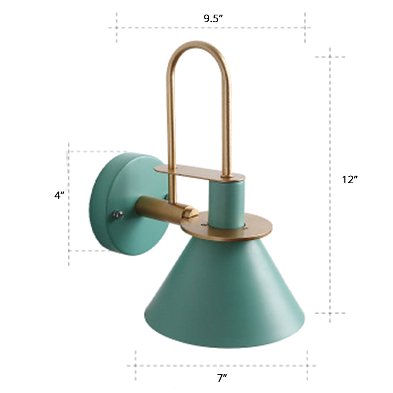 Macaron 1-Head Wall Light Bugle Shaped Wall Mount Lamp with Metal Shade for Bedroom Green Clearhalo 'Wall Lamps & Sconces' 'Wall Lights' Lighting' 2389303