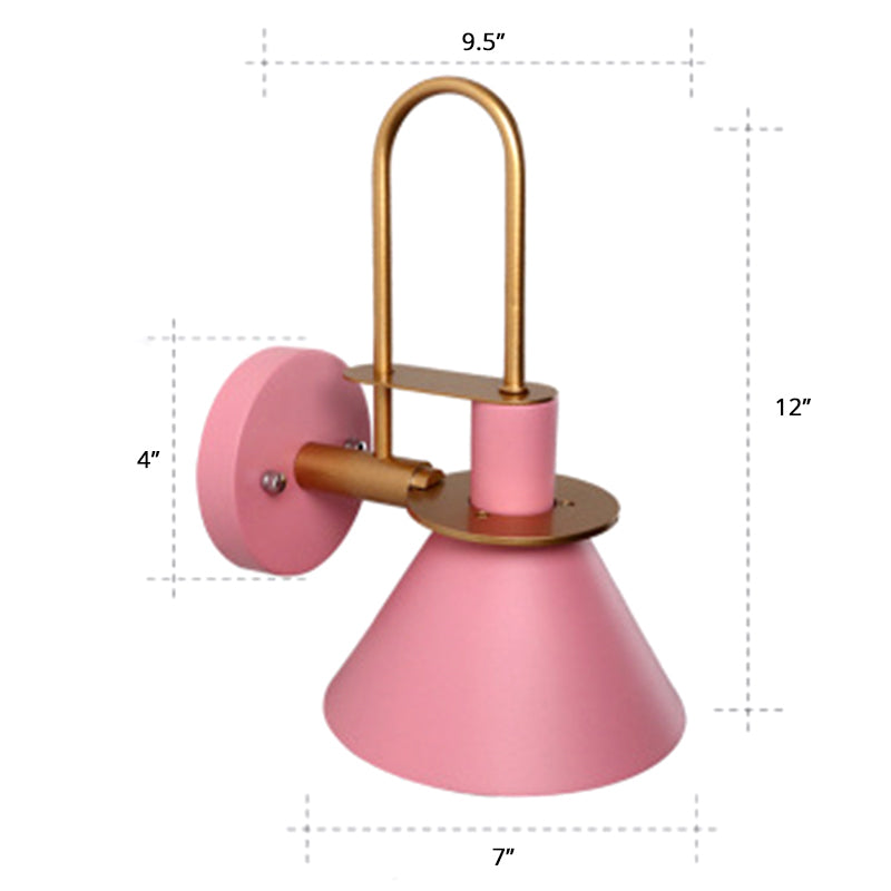 Macaron 1-Head Wall Light Bugle Shaped Wall Mount Lamp with Metal Shade for Bedroom Pink Clearhalo 'Wall Lamps & Sconces' 'Wall Lights' Lighting' 2389304