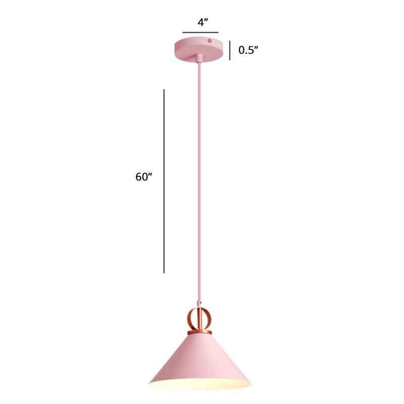 Cone Shaped Pendant Lighting Nordic Metal Single-Bulb Suspension Light for Dining Room Pink Clearhalo 'Ceiling Lights' 'Pendant Lights' 'Pendants' Lighting' 2389328