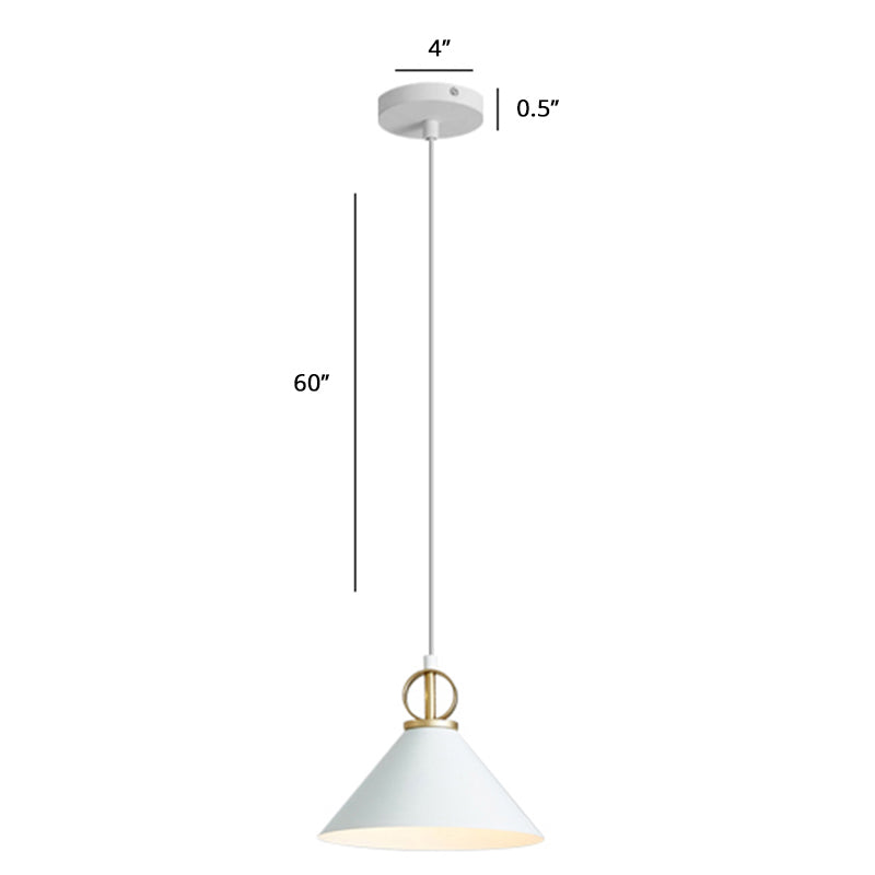 Cone Shaped Pendant Lighting Nordic Metal Single-Bulb Suspension Light for Dining Room White Clearhalo 'Ceiling Lights' 'Pendant Lights' 'Pendants' Lighting' 2389329