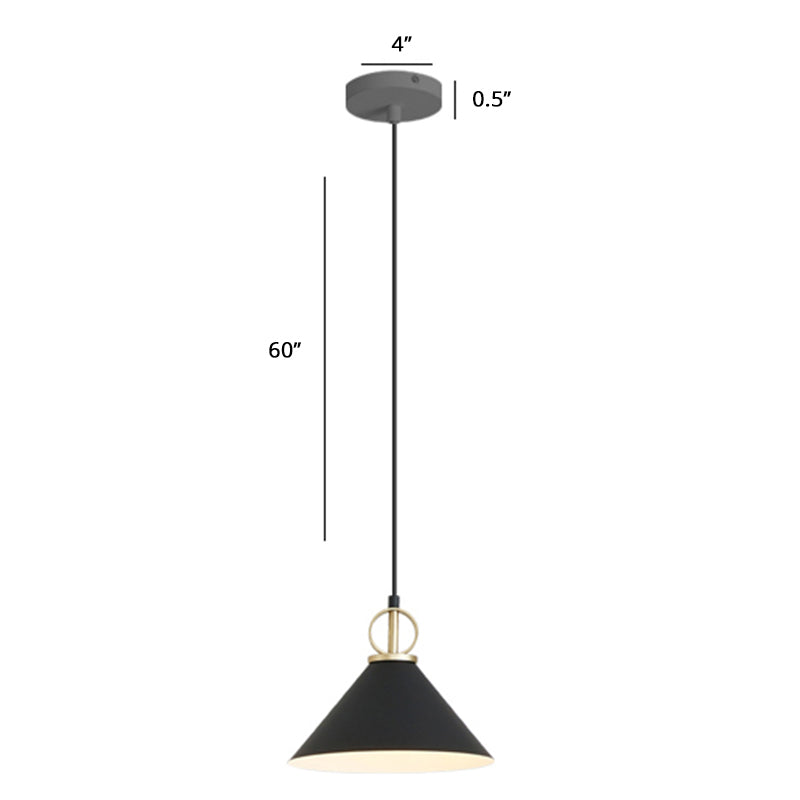 Cone Shaped Pendant Lighting Nordic Metal Single-Bulb Suspension Light for Dining Room Black Clearhalo 'Ceiling Lights' 'Pendant Lights' 'Pendants' Lighting' 2389330