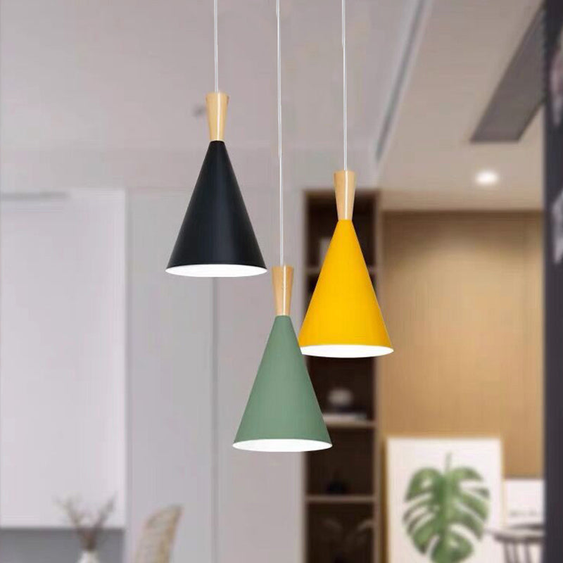 Macaron Cone Pendant Lamp Metallic 1-Light Restaurant Suspended Lighting Fixture Clearhalo 'Ceiling Lights' 'Pendant Lights' 'Pendants' Lighting' 2389331