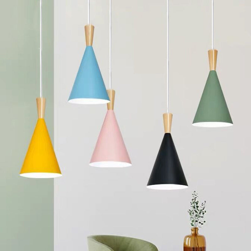 Macaron Cone Pendant Lamp Metallic 1-Light Restaurant Suspended Lighting Fixture Clearhalo 'Ceiling Lights' 'Pendant Lights' 'Pendants' Lighting' 2389332