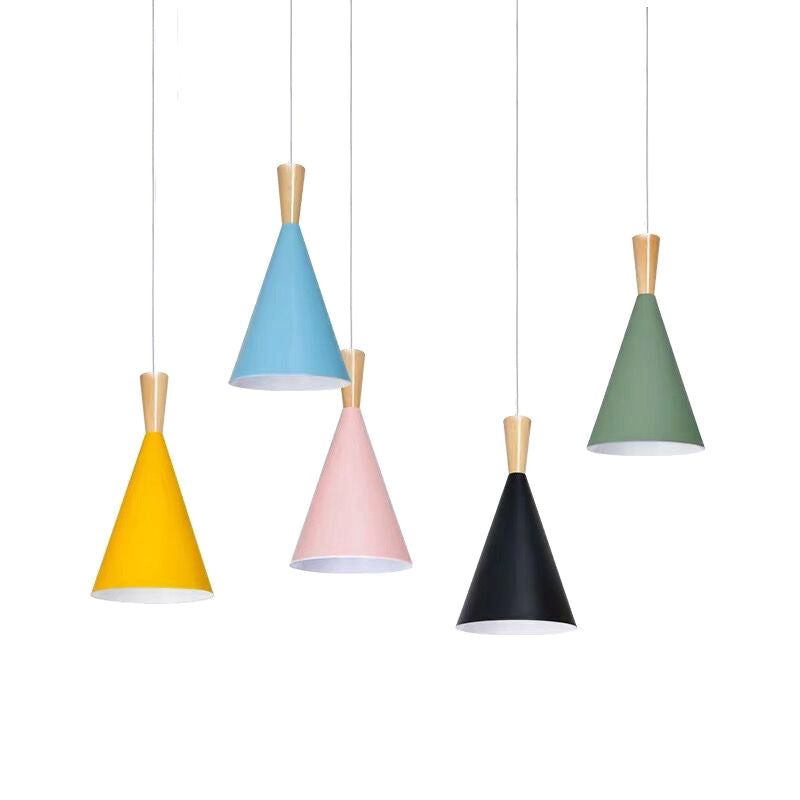 Macaron Cone Pendant Lamp Metallic 1-Light Restaurant Suspended Lighting Fixture Clearhalo 'Ceiling Lights' 'Pendant Lights' 'Pendants' Lighting' 2389333