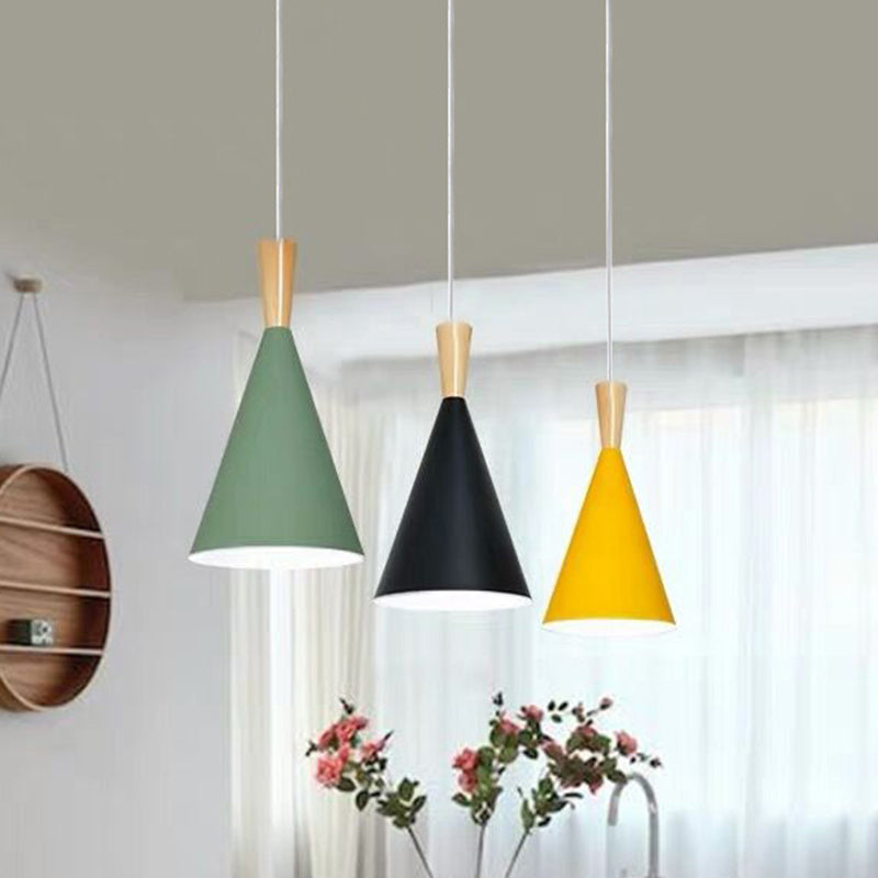 Macaron Cone Pendant Lamp Metallic 1-Light Restaurant Suspended Lighting Fixture Clearhalo 'Ceiling Lights' 'Pendant Lights' 'Pendants' Lighting' 2389334