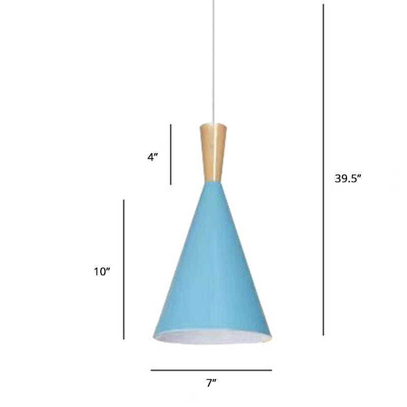 Macaron Cone Pendant Lamp Metallic 1-Light Restaurant Suspended Lighting Fixture Blue Clearhalo 'Ceiling Lights' 'Pendant Lights' 'Pendants' Lighting' 2389336