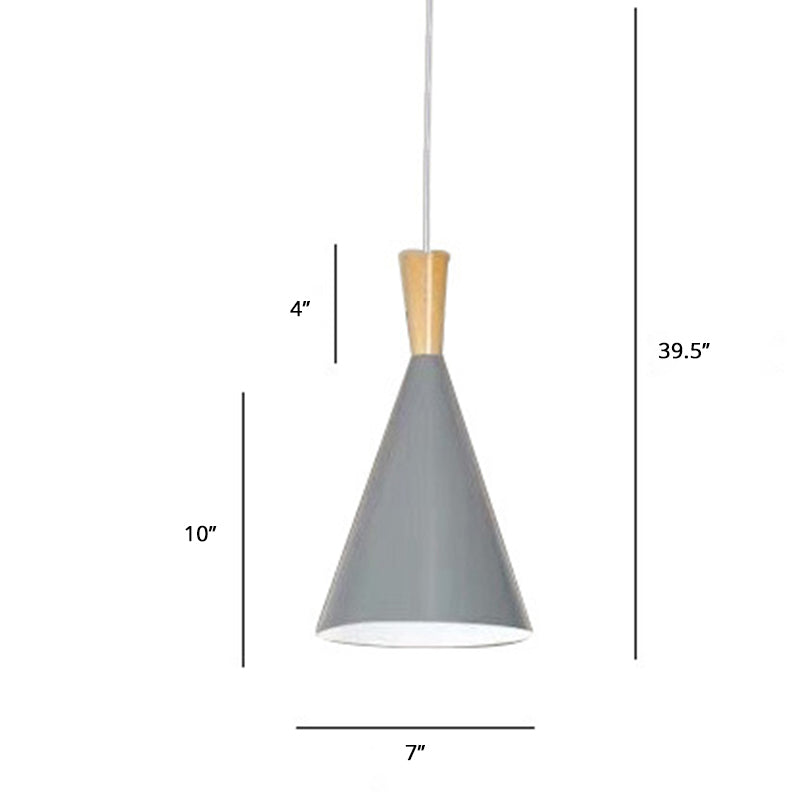 Macaron Cone Pendant Lamp Metallic 1-Light Restaurant Suspended Lighting Fixture Grey Clearhalo 'Ceiling Lights' 'Pendant Lights' 'Pendants' Lighting' 2389337