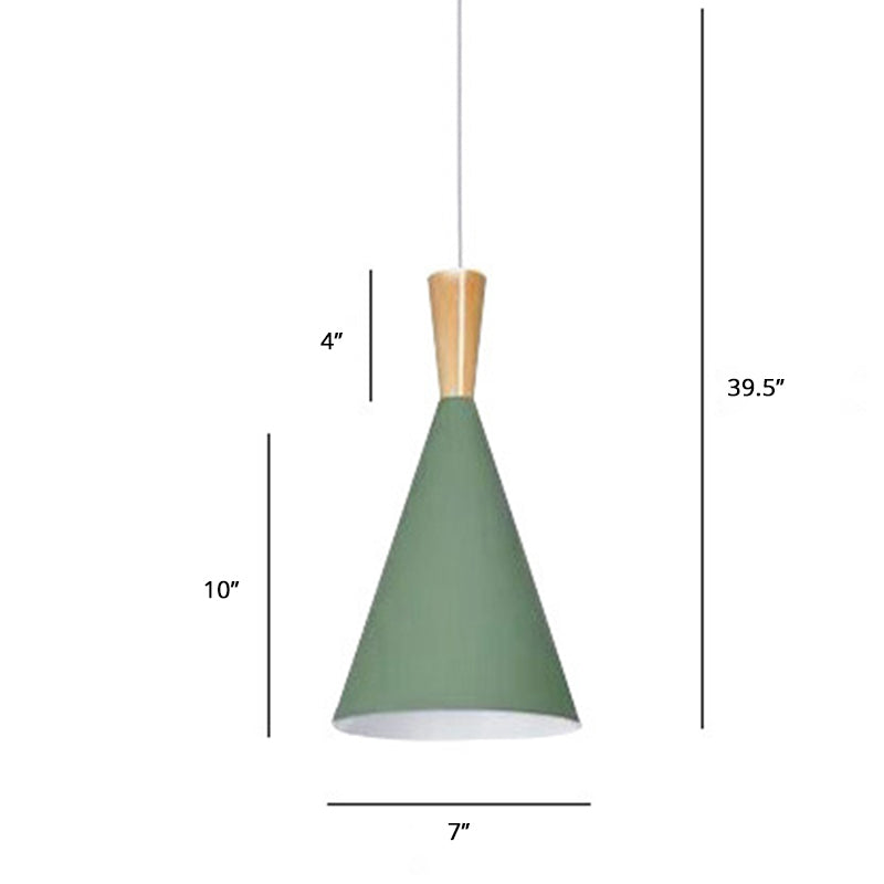 Macaron Cone Pendant Lamp Metallic 1-Light Restaurant Suspended Lighting Fixture Green Clearhalo 'Ceiling Lights' 'Pendant Lights' 'Pendants' Lighting' 2389338