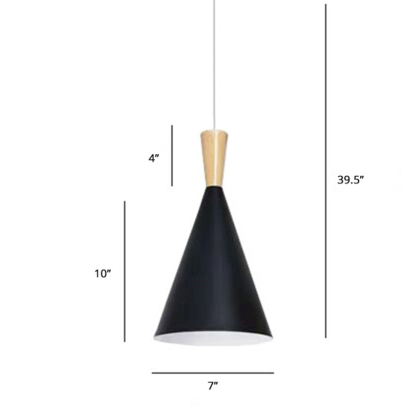 Macaron Cone Pendant Lamp Metallic 1-Light Restaurant Suspended Lighting Fixture Black Clearhalo 'Ceiling Lights' 'Pendant Lights' 'Pendants' Lighting' 2389339