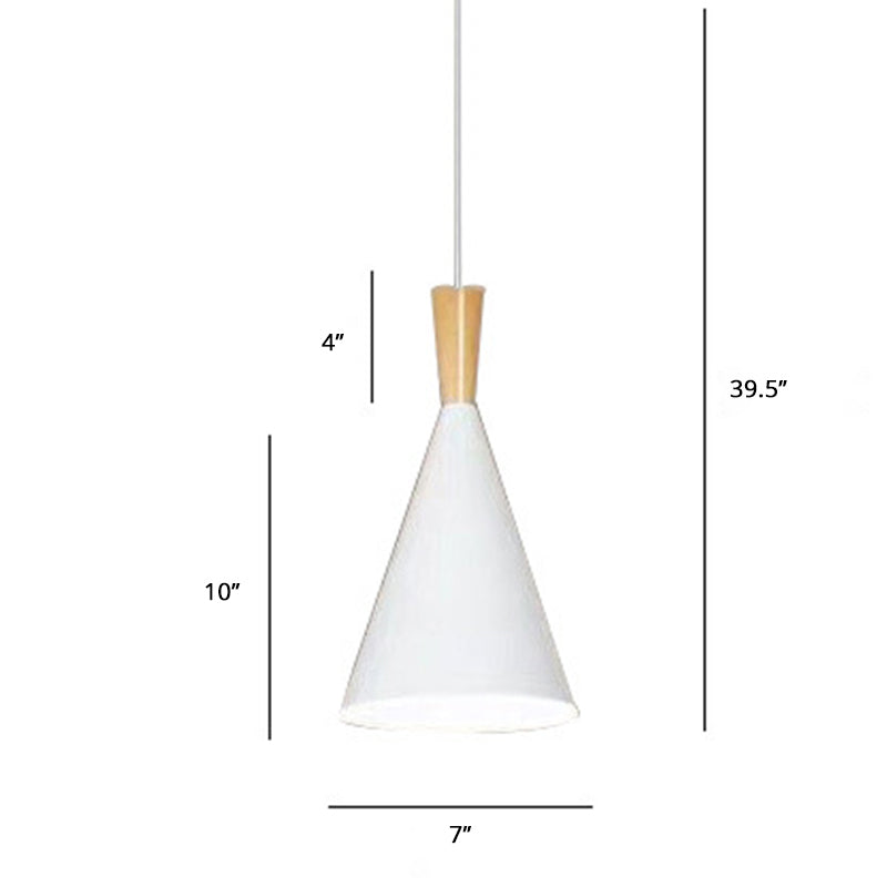 Macaron Cone Pendant Lamp Metallic 1-Light Restaurant Suspended Lighting Fixture White Clearhalo 'Ceiling Lights' 'Pendant Lights' 'Pendants' Lighting' 2389340