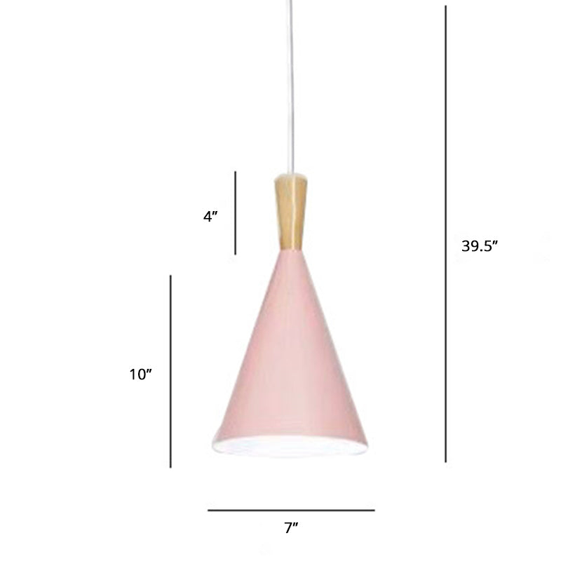 Macaron Cone Pendant Lamp Metallic 1-Light Restaurant Suspended Lighting Fixture Pink Clearhalo 'Ceiling Lights' 'Pendant Lights' 'Pendants' Lighting' 2389341