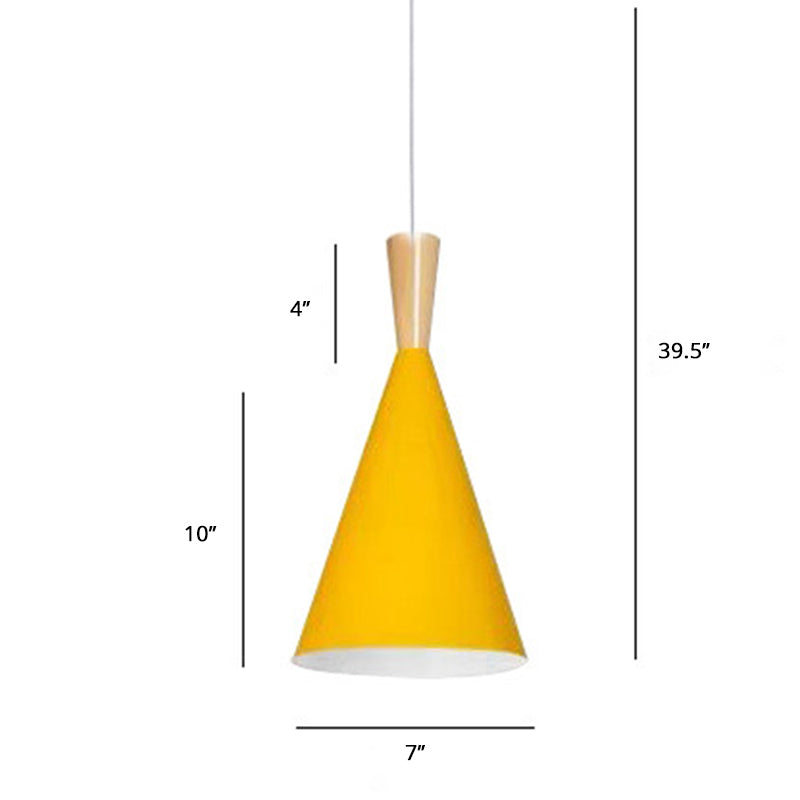 Macaron Cone Pendant Lamp Metallic 1-Light Restaurant Suspended Lighting Fixture Yellow Clearhalo 'Ceiling Lights' 'Pendant Lights' 'Pendants' Lighting' 2389342