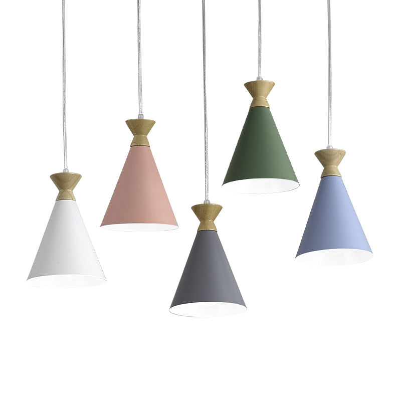 Conical Living Room Drop Pendant Metal 1 Bulb Macaron Style Hanging Ceiling Light Clearhalo 'Ceiling Lights' 'Pendant Lights' 'Pendants' Lighting' 2389343