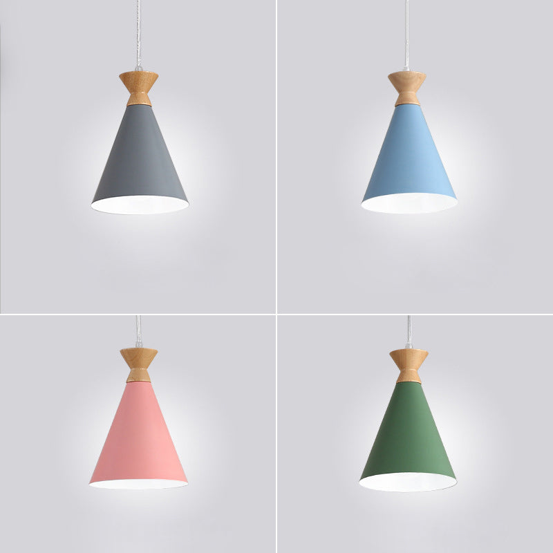 Conical Living Room Drop Pendant Metal 1 Bulb Macaron Style Hanging Ceiling Light Clearhalo 'Ceiling Lights' 'Pendant Lights' 'Pendants' Lighting' 2389345