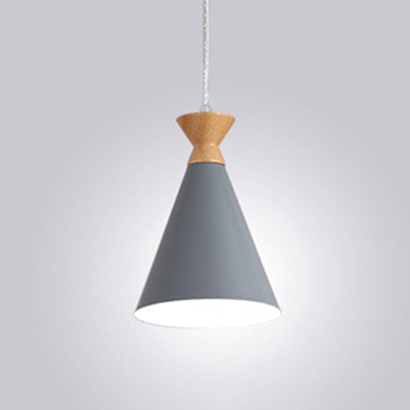 Conical Living Room Drop Pendant Metal 1 Bulb Macaron Style Hanging Ceiling Light Grey Clearhalo 'Ceiling Lights' 'Pendant Lights' 'Pendants' Lighting' 2389346