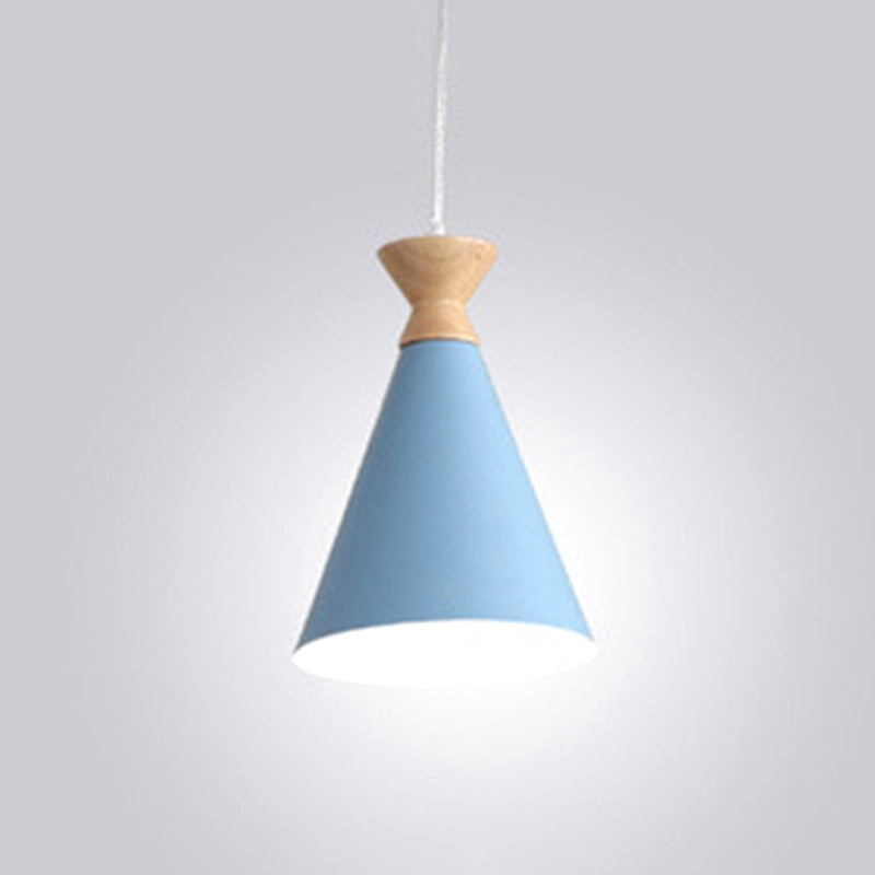 Conical Living Room Drop Pendant Metal 1 Bulb Macaron Style Hanging Ceiling Light Blue Clearhalo 'Ceiling Lights' 'Pendant Lights' 'Pendants' Lighting' 2389347