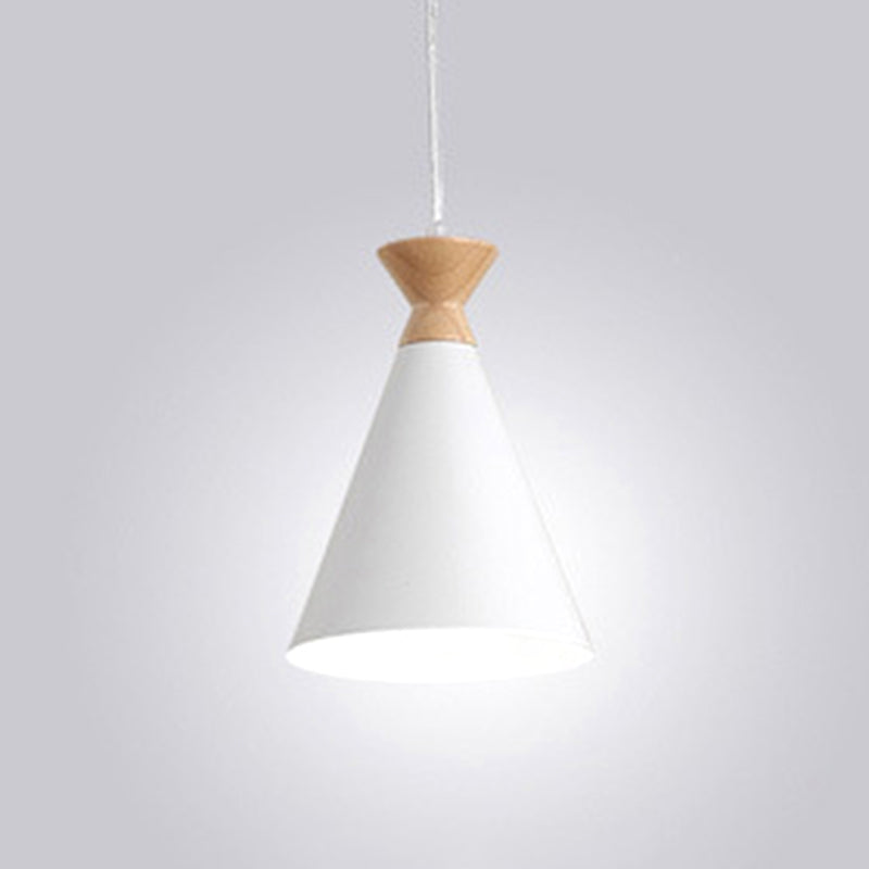 Conical Living Room Drop Pendant Metal 1 Bulb Macaron Style Hanging Ceiling Light White Clearhalo 'Ceiling Lights' 'Pendant Lights' 'Pendants' Lighting' 2389348