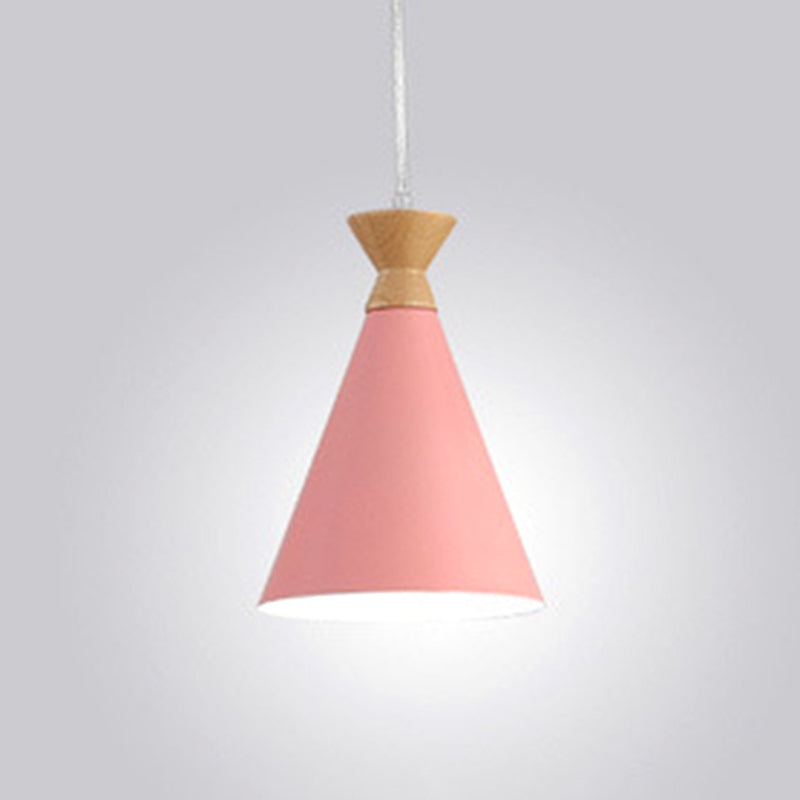 Conical Living Room Drop Pendant Metal 1 Bulb Macaron Style Hanging Ceiling Light Pink Clearhalo 'Ceiling Lights' 'Pendant Lights' 'Pendants' Lighting' 2389350