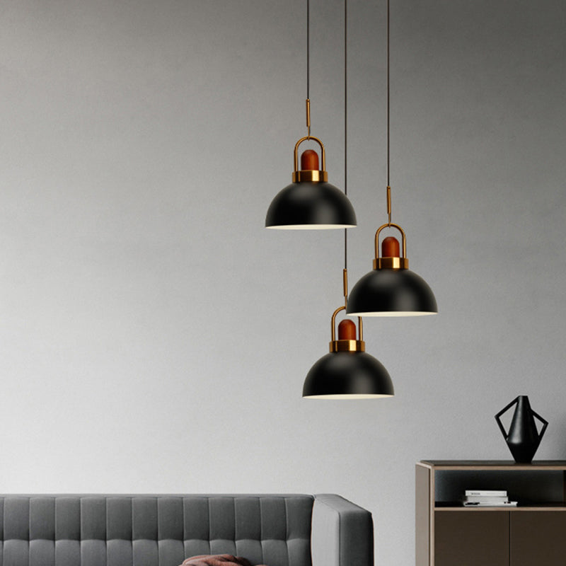 Bowl Shaped Hanging Lamp Nordic Metal 1-Light Restaurant Ceiling Pendant with Arc Handle Clearhalo 'Ceiling Lights' 'Pendant Lights' 'Pendants' Lighting' 2389353